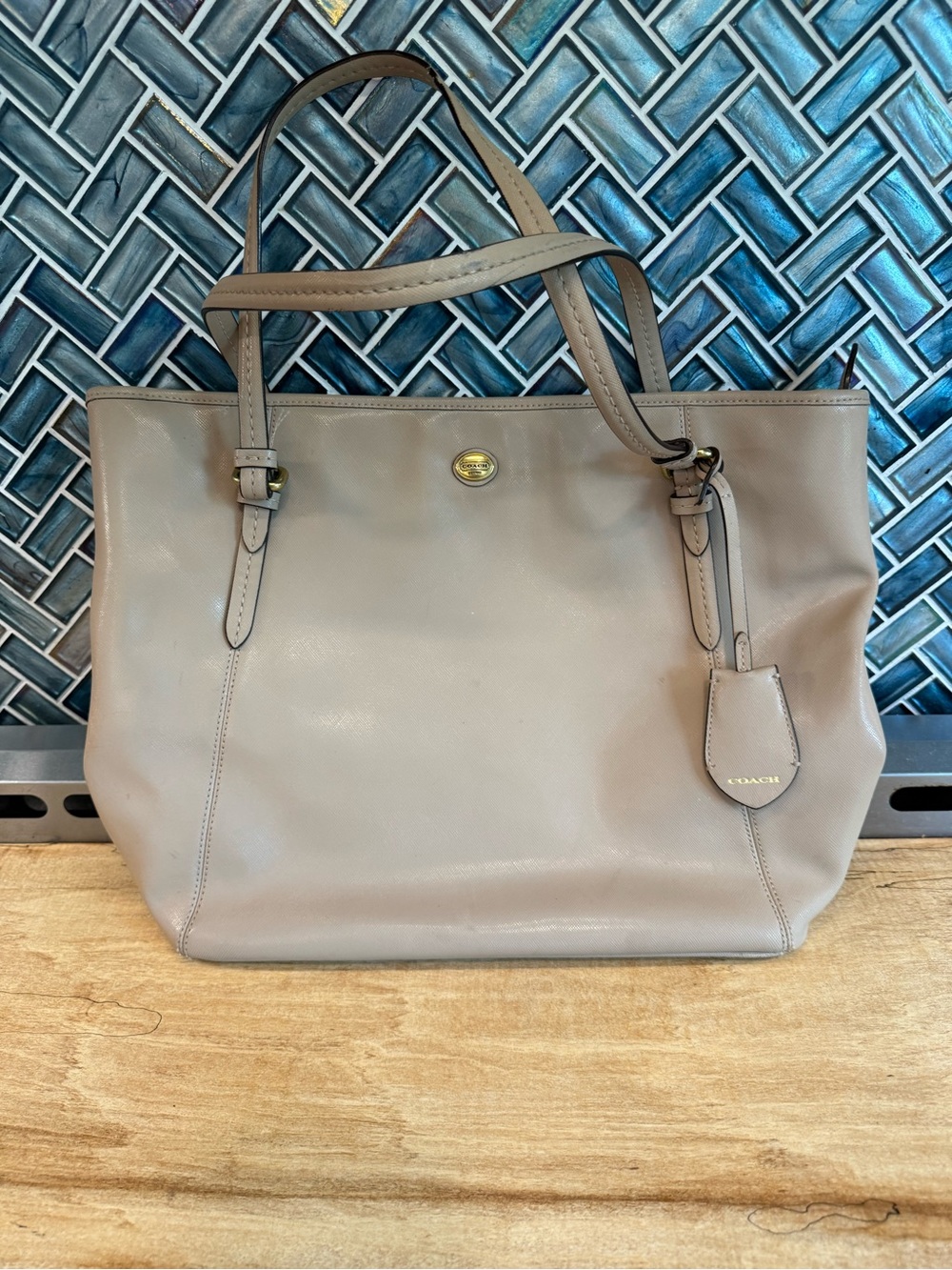 Coach Pebble Leather Tote in Taupe - Picture 2 of 13